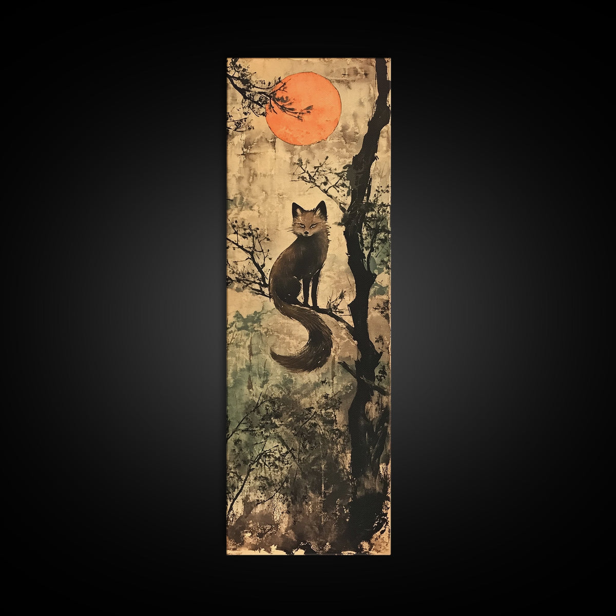 Minimalist Cat Framed Canvas Print Rustic Wall Art Halloween Art Cottagecore Wall Decor Tall Skinny Art Moody Animal Print