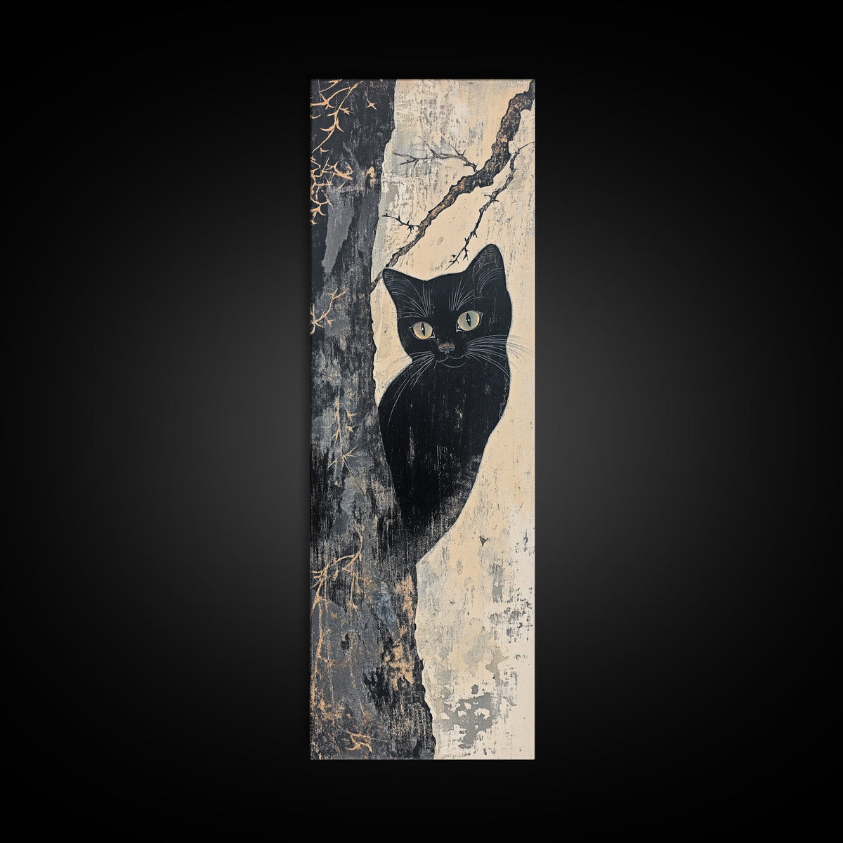 Canvas Print of Cat Peering Out from Tree, Whimsical Art, Rustic Wall Art, Above Sofa Art, Boho Art, Cottagecore Decor, Cozy Vibes
