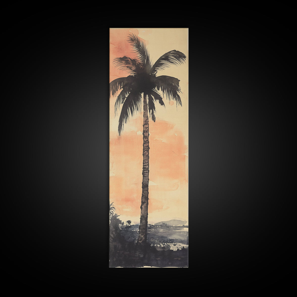Framed Canvas Print Moody Palm Tree Painting Sunset Coastal Wall Art, Rustic Decor, Tropical Living Room Above Sofa Art, Bedroom Art Print | | Wiccan Center
