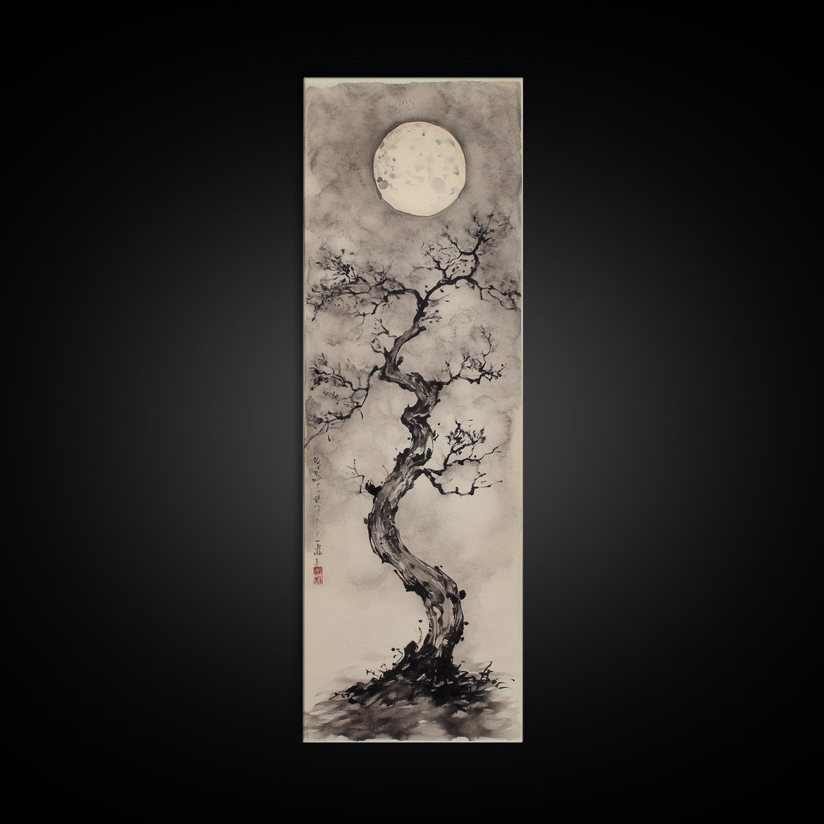 Canvas Print Moon and Tree Painting, Mystical Wabi Sabi Wall Art, Japanese-Inspired Rustic Decor, Above Bed Wall Art Gift Him | | Wiccan Center