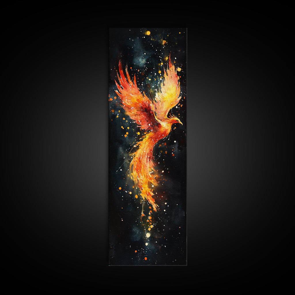Radiant Phoenix in Flight Canvas Print, Framed Tall Wall Art, Unique Living Room Decor, Firebird Painting for Spiritual Art Lovers | | Wiccan Center
