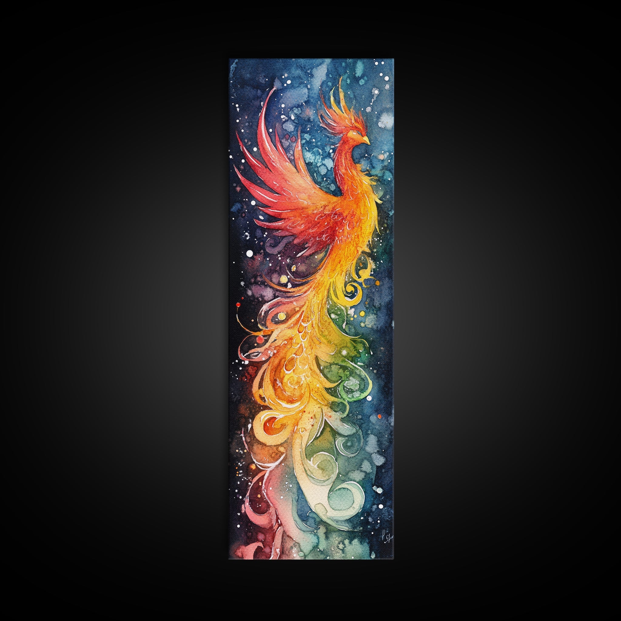 Rainbow-Toned Phoenix Painting with Swirling Colors of Renewal – Beautiful Framed Canvas Print for Spiritual or Inspirational Home Decor