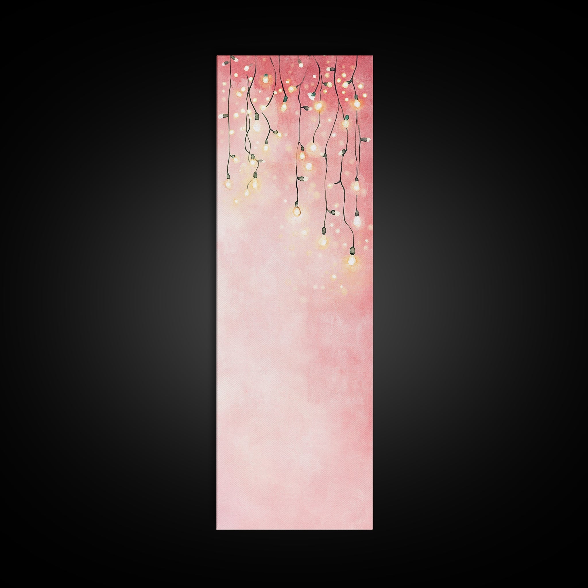 Fairy Lights Glow Framed Canvas Print Whimsical Light Pink Wall Art Cottagecore Bedroom Decor Living Room Artwork Dreamy Minimalist Art