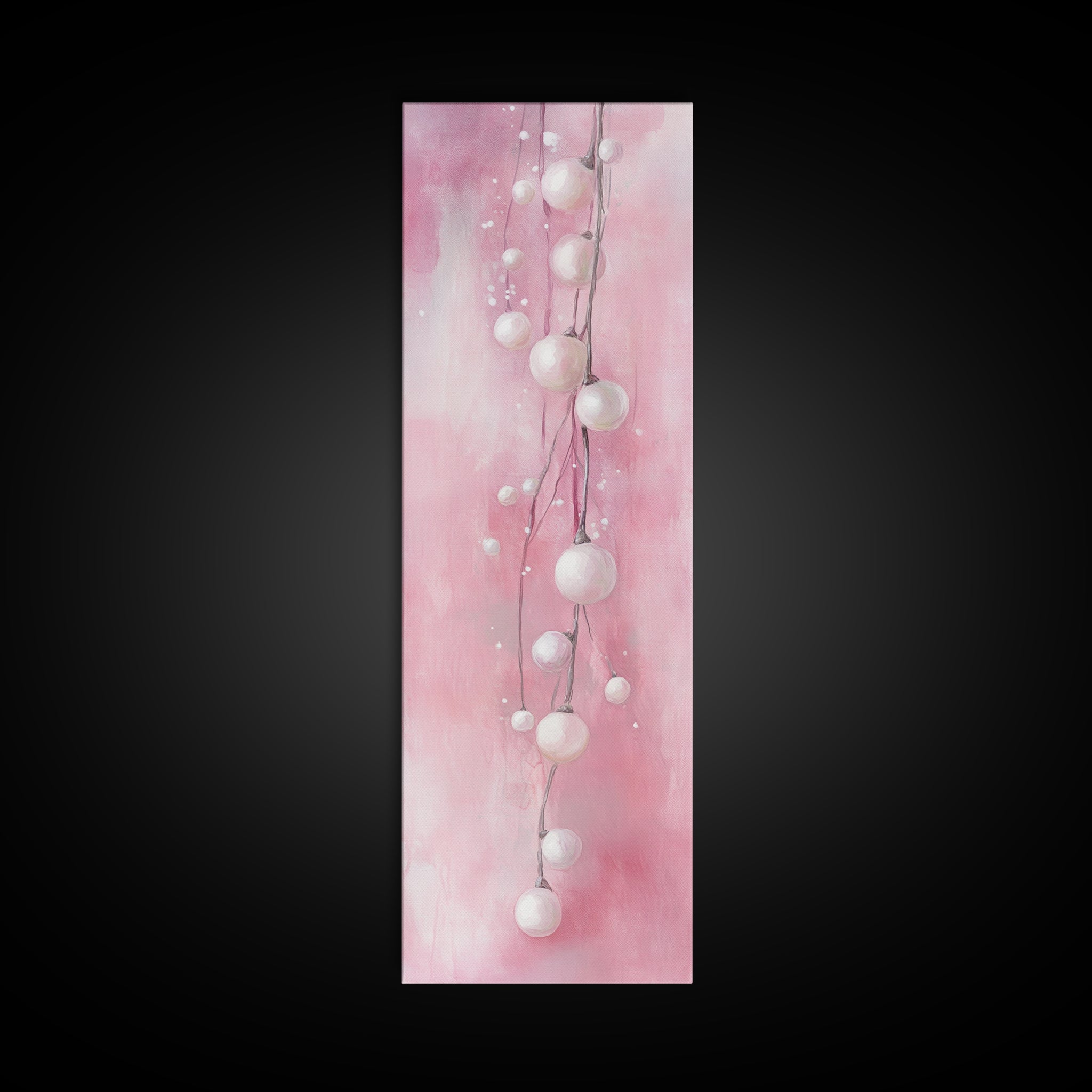 Fairy Lights Canvas Print - Minimalist Whimsical Pink Artwork, Skinny Vertical Wall Art, Cozy Lighting Decor for Bedroom or Dorm