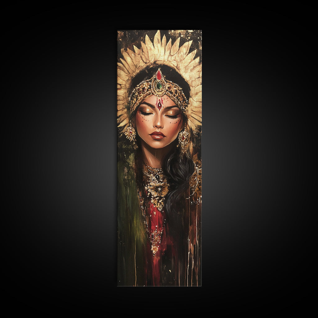 Golden Goddess Framed Canvas Print, Afrocentric Art Print with Ornate Detail, Dark Romance Wall Art for Eclectic Living Room Decor | | Wiccan Center