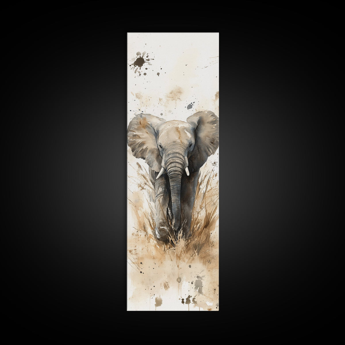 Elephant Wall Art Canvas Print African Art Safari Painting Rustic Decor Vertical Long Narrow Wall Art Animal Lover Gift
