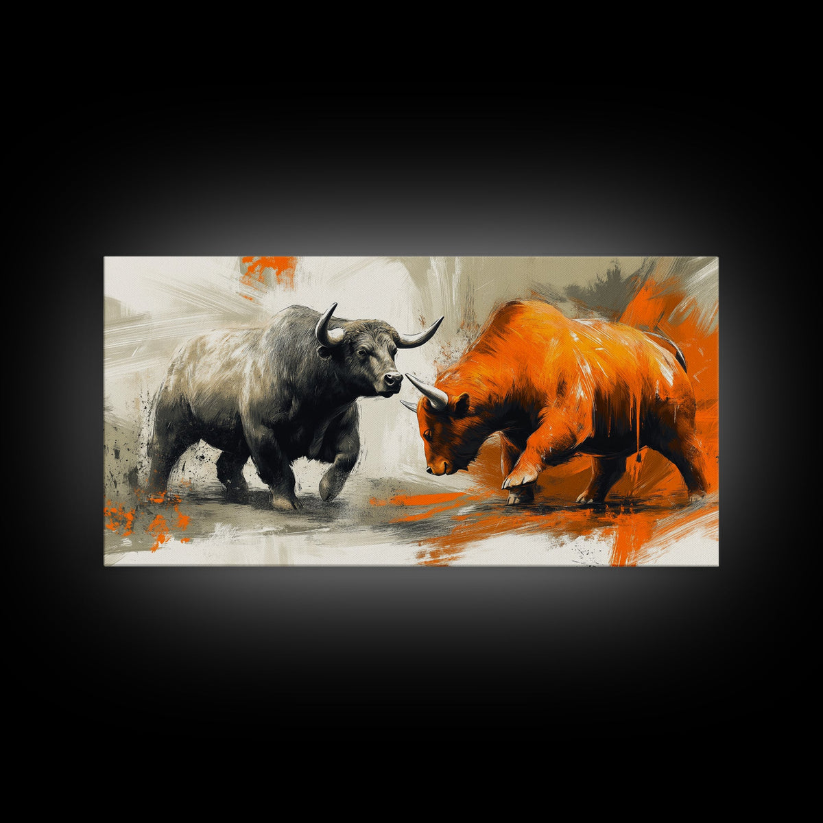 Modern Bull and Bear Framed Canvas Print Bull and Bear Art Gift Idea Financial Market Art Wall Decor Rustic Art Above Sofa Art