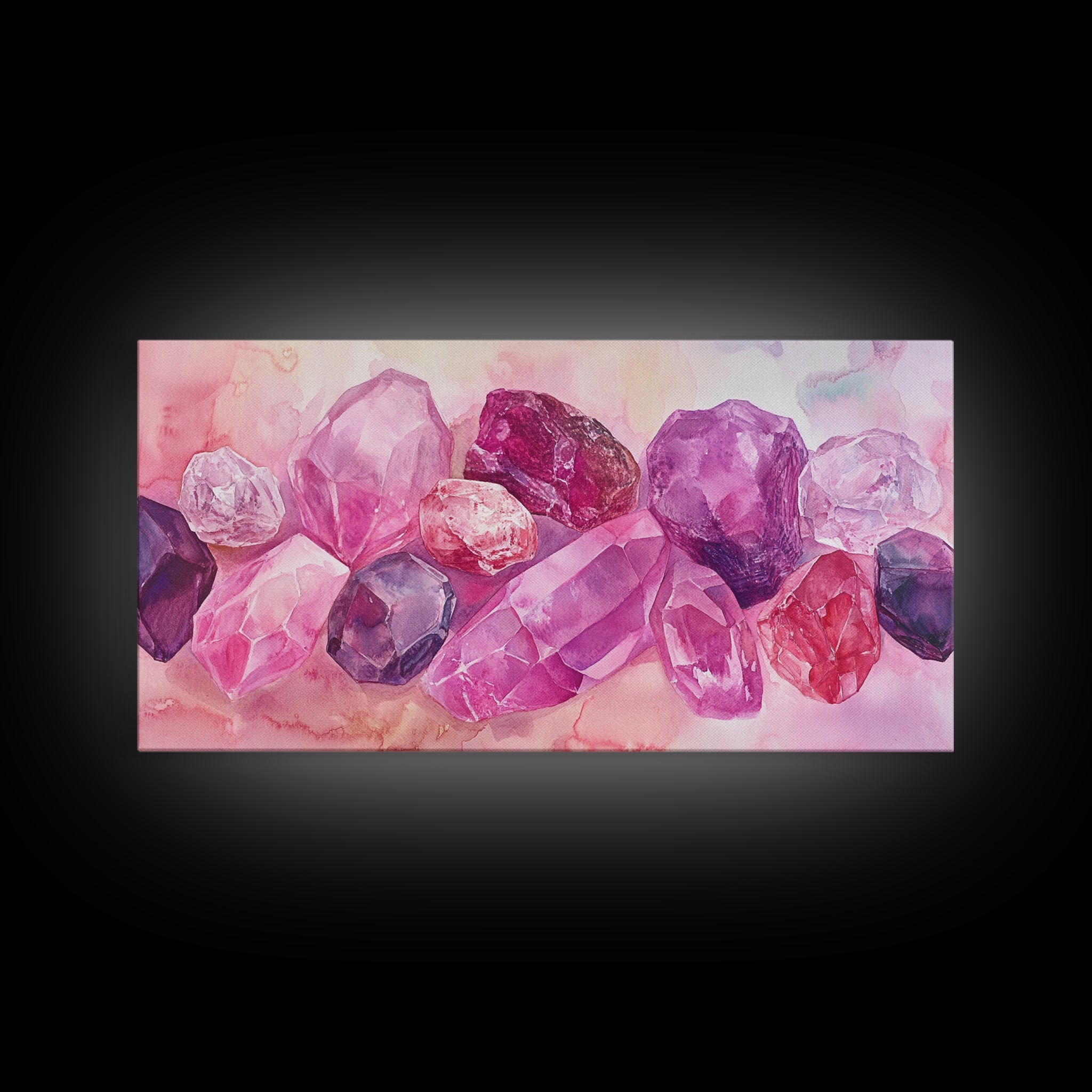 Gemstone Canvas Print | Pink and Purple Crystal Wall Art | Whimsical Magical Artwork | Cottagecore Bedroom Decor | Pastel Colorful Wall Art | | Wiccan Center