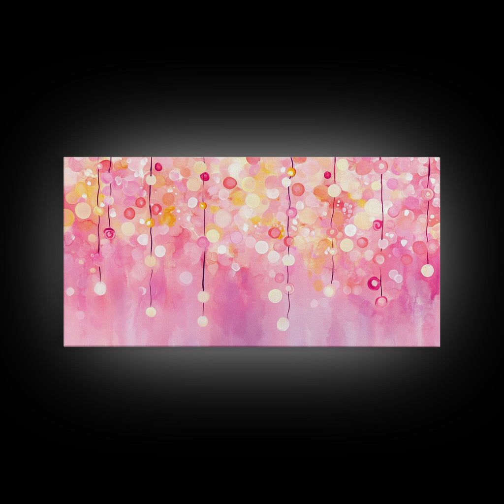Magical Fairy Light Pink Abstract Canvas Print with Bokeh Lights, Ideal Whimsical Art for Living Room, Vertical Skinny Wall Art | | Wiccan Center
