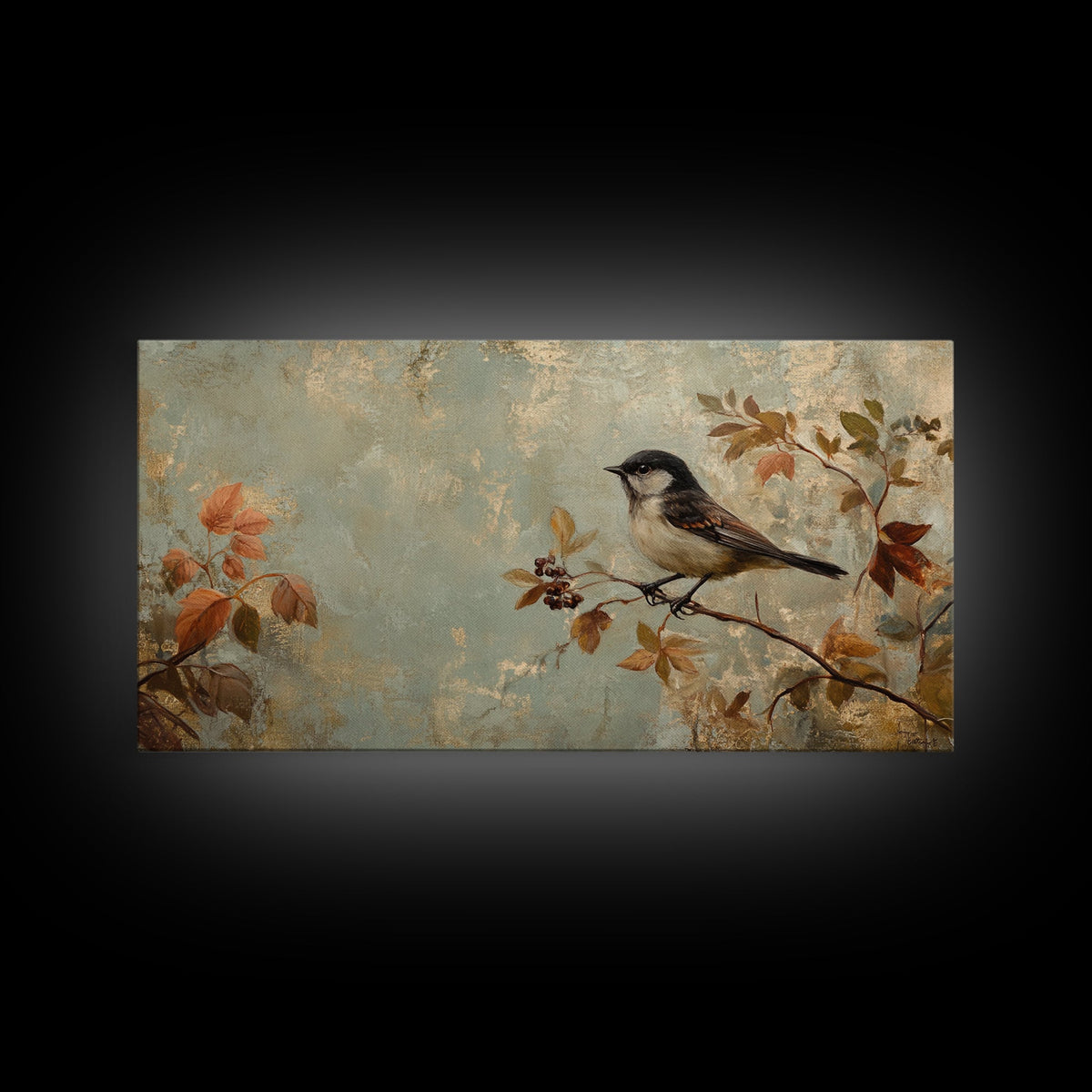 Bird On Branch Canvas Print Whimsical Art Cottagecore Wall Art Vintage Farmhouse Decor Botanical Prints Rustic Bedroom Art Gift Idea