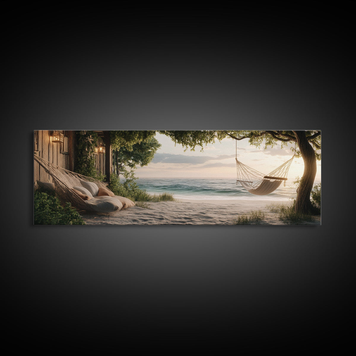 Hammock Sunset Canvas Print Coastal Landscape Art Rustic Cottagecore Wall Art Bedroom Serenity Horizontal Living Room Decor | | Wiccan Center