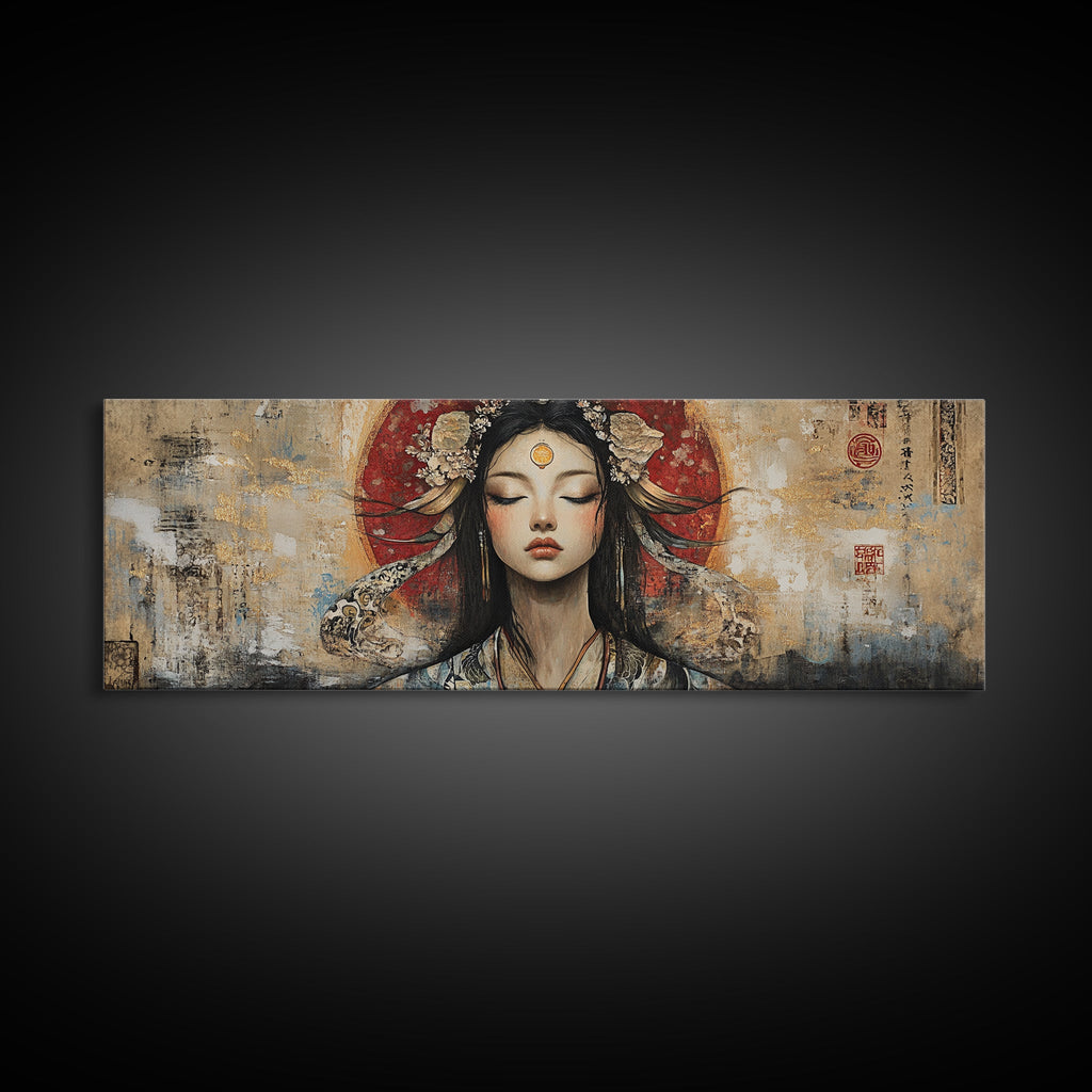 Radiant Goddess Framed Canvas Print Art Nouveau Style Japanese-Inspired Goddess Art Print Bedroom Wall Decoration | | Wiccan Center