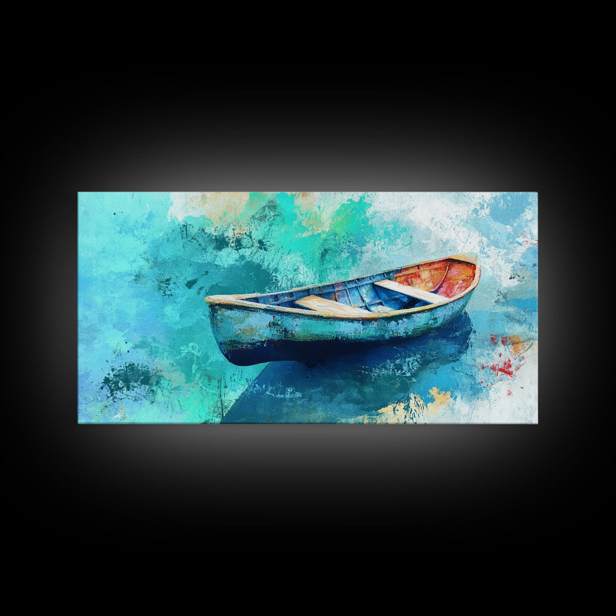 Floating Boat, teal watercolor, impressionist seascape, peaceful ocean, nautical painting, Canvas Print, coastal decor, rustic art | | Wiccan Center