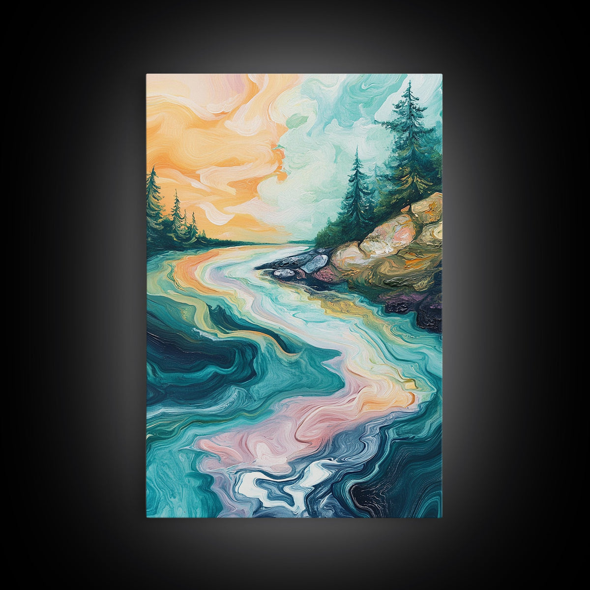 Swirling River Art, Abstract Nature Scene, Dreamy Landscape, Flowing Water, Boho Wall Art, Colorful Decor, Canvas Print | | Wiccan Center