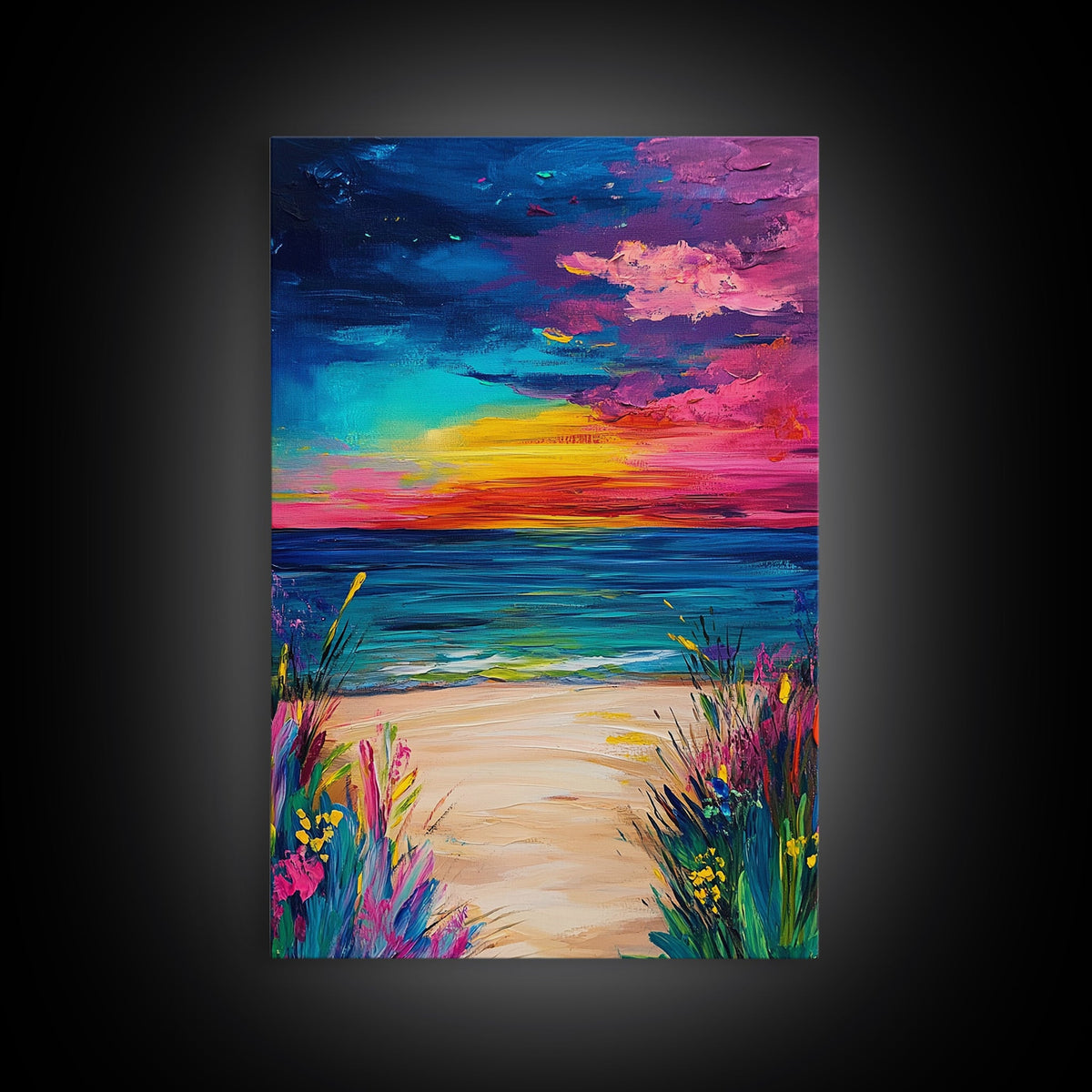 Colorful Sunset, coastal painting, seascape painting, pink orange wall art, Canvas Print, coastal cowgirl wall art, above bed wall art | | Wiccan Center