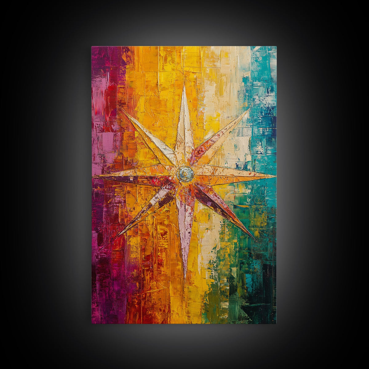 Compass Star Canvas Print Rustic Nautical Wall Art Adventure Decor Travel Lovers Gift Vibrant Abstract Living Room Artwork | | Wiccan Center