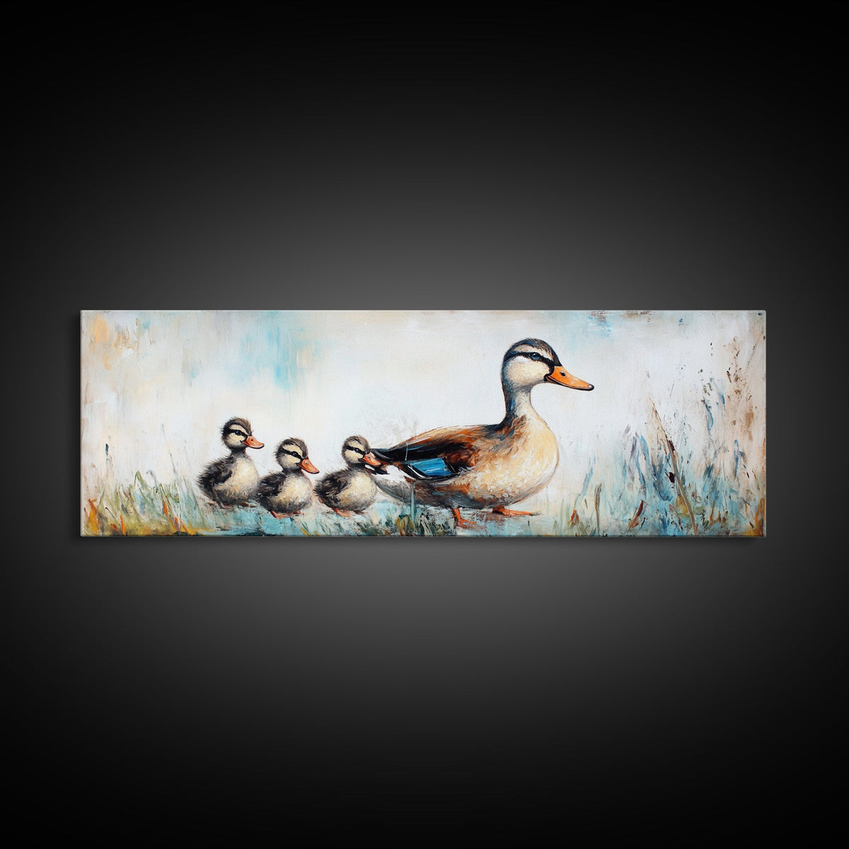 Mother Duck and Ducklings, Whimsical Farmhouse Animal Wall Art, Cute Baby Ducks Painting, Cozy Country Decor, Nursery Artwork