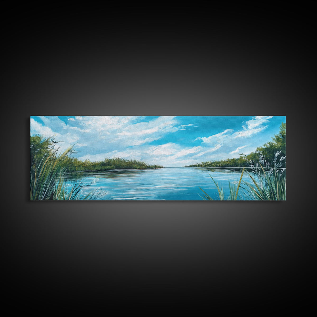 Tranquil River Landscape Art, Serene Water Painting, Nature Wall Decor, Blue Green Home Decor, Modern Office Wall Art | | Wiccan Center