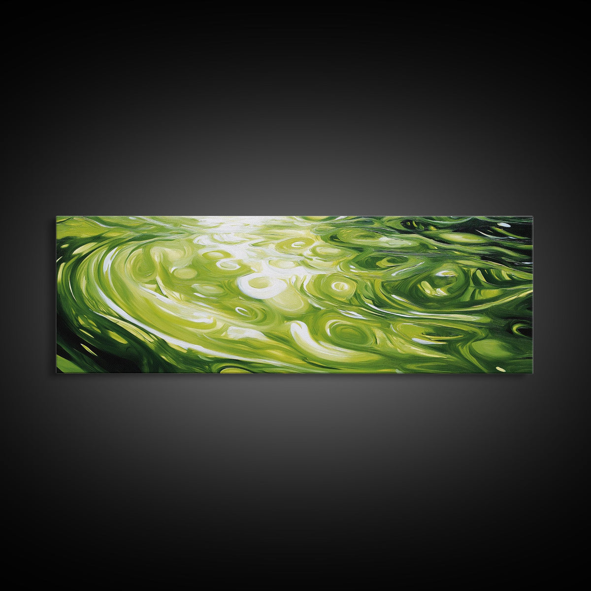 Abstract Green Swirl Painting, Modern Contemporary Wall Art, Nature Inspired Water Reflection, Trendy Office, Framed Canvas Print | | Wiccan Center