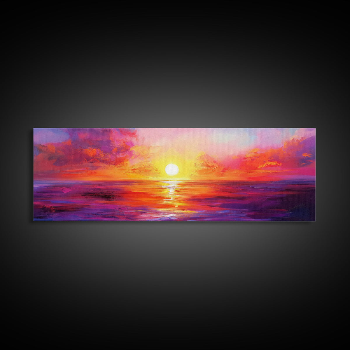Fiery Sunset, Warm Sky Painting, Colorful Seascape Wall Art, Coastal Living Decor, Framed Canvas Print, Living Room Artwork | | Wiccan Center