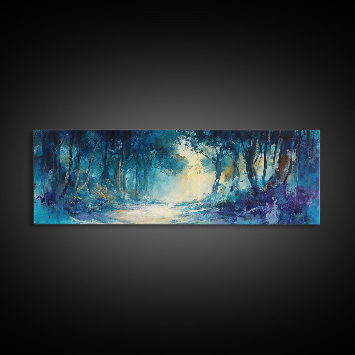 Mystical Forest, Blue Woodland Scene, Nature Art, Dark Forest Painting, Bedroom Wall Art, Canvas Print, Framed Canvas Print | | Wiccan Center