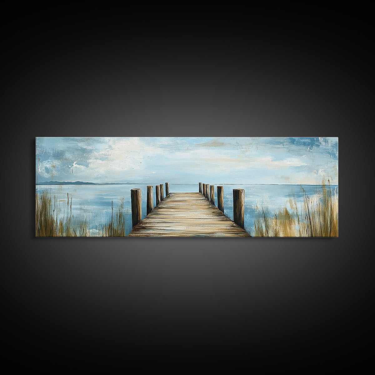 Lake Dock, Peaceful Water Scene, Serene Landscape, Rustic Nature Painting, Minimalist Home Decor, Canvas Print, Framed Canvas Print | | Wiccan Center