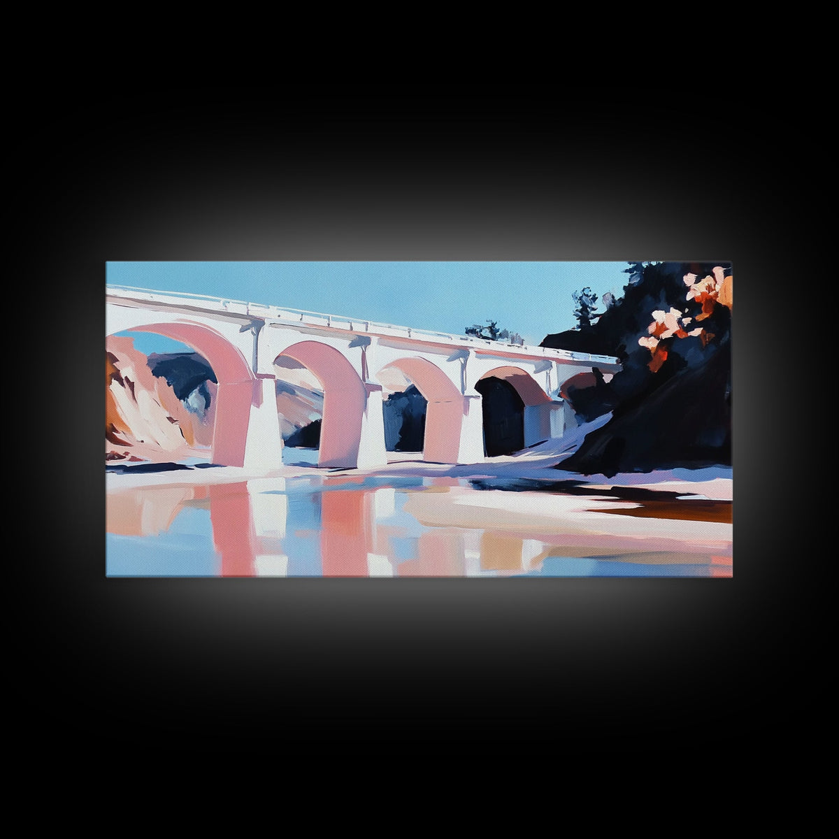 Bridge Reflection, Scenic River, Pastel Landscape, Canvas Print, Architecture Art, Living Room Wall Art, Minimalist Water Scene, Travel Art | | Wiccan Center