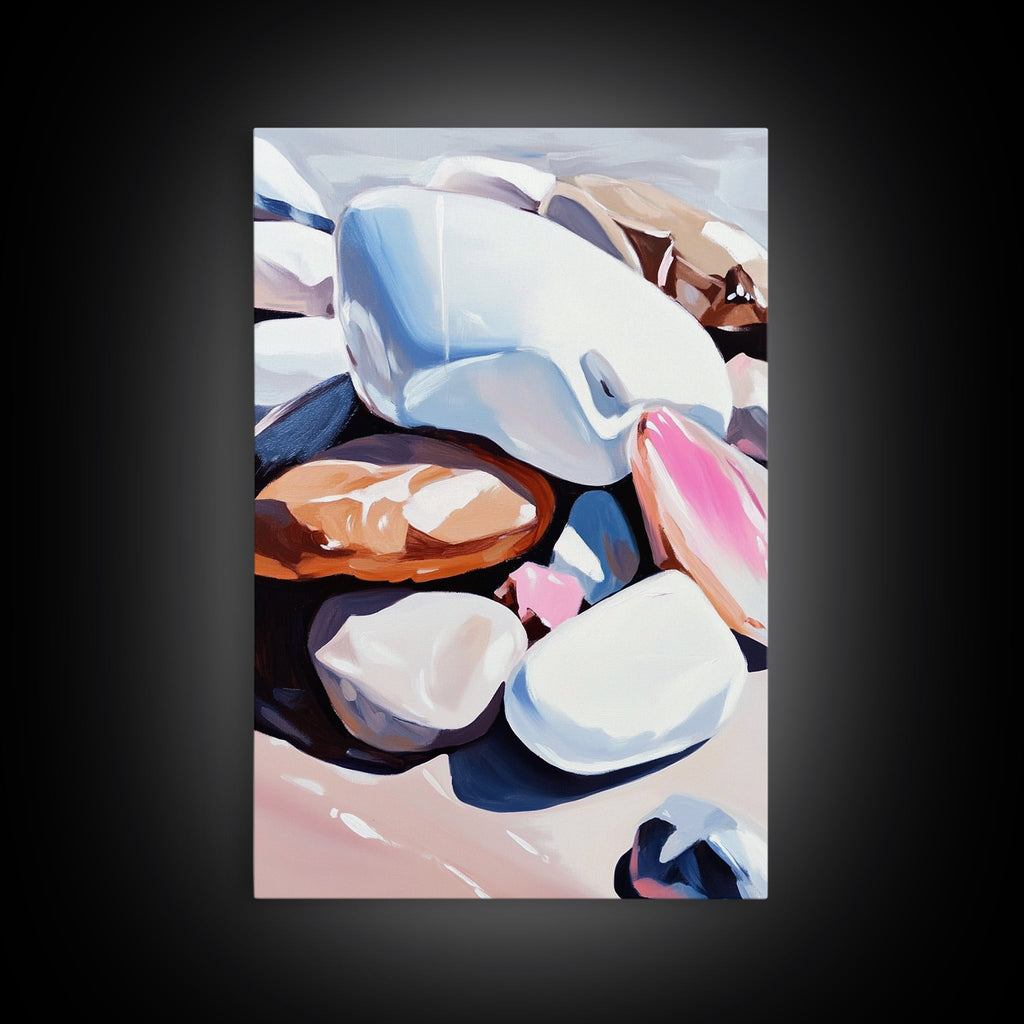 Pebble Beach, Coastal Rock Art, Natural Elements, Earthy Aesthetic, Minimalist Canvas Print, Zen Decor, Tranquil Living Room Art | | Wiccan Center