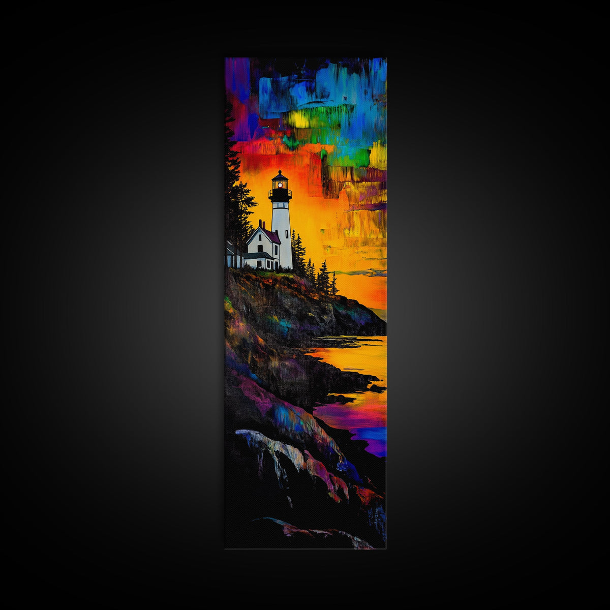 Lighthouse Sunset, Coastal Landscape, Nautical Art, Canvas Print, Colorful Seascape, Ocean Wall Art, Beach House Decor, Vibrant Wall Art | | Wiccan Center