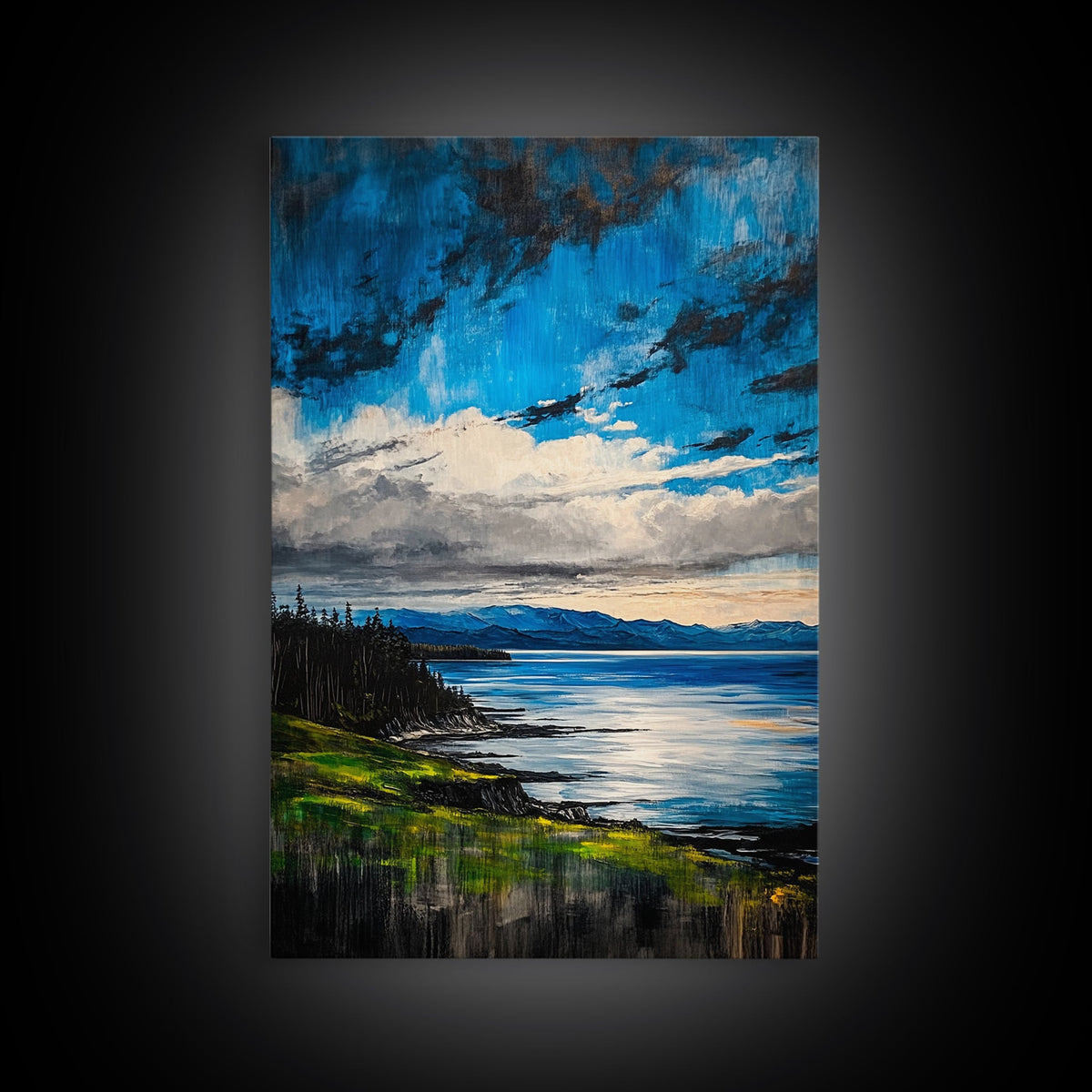 Mountain Lake Art, Nature Print, Landscape Decor, Tranquil Water View, Living Room Wall Art, Cabin Aesthetic, Framed Canvas Print | | Wiccan Center