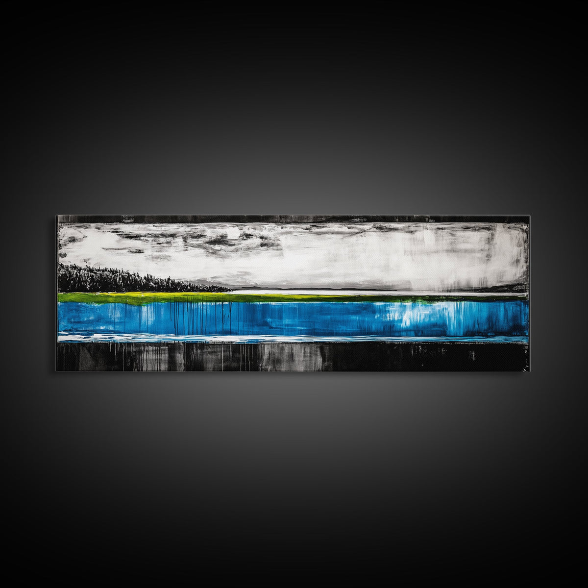 Lake Reflection, Blue Water Art, Minimalist Landscape, Nature Serenity, Monochrome Sky, Peaceful Home Decor, Canvas Print | | Wiccan Center