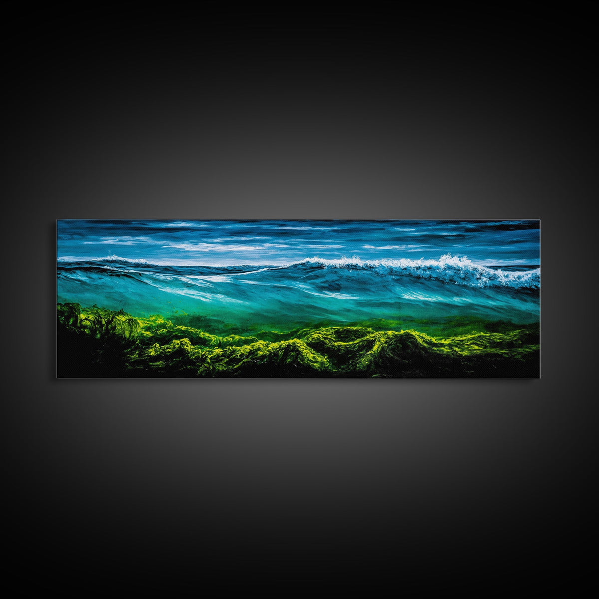 Ocean Wave, Deep Blue Seascape, Underwater Scene, Green and Blue, Coastal Home Decor, Tropical Wall Art, Framed Canvas Print | | Wiccan Center