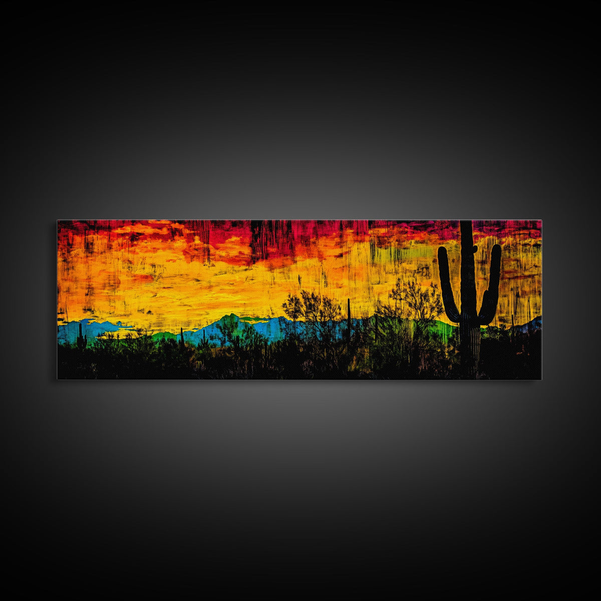 Desert Sunset, Cactus Painting, Southwest Landscape, Framed Canvas Print, Vibrant Wall Art, Arizona Art, Boho Decor, Warm Color Palette | | Wiccan Center