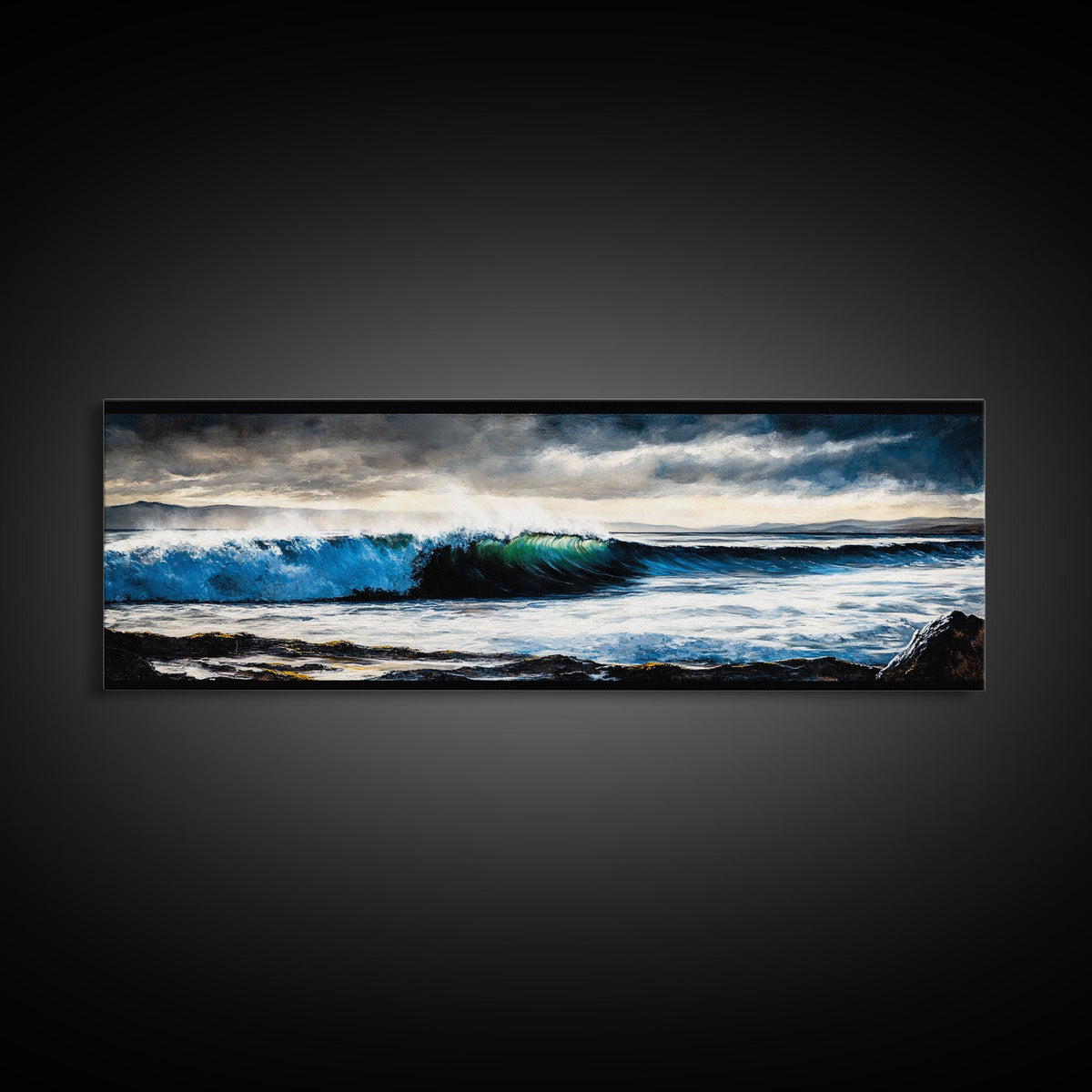 Powerful Ocean Wave, Realistic Seascape Art, Blue Water Wall Decor, Coastal Living Room Art, Surfer Beach Print, Framed Canvas Print | | Wiccan Center