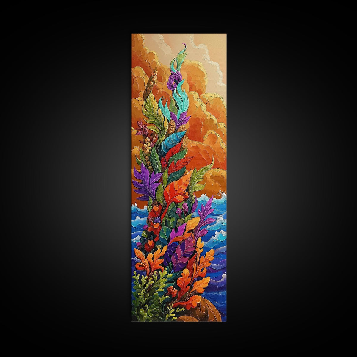 Seaweed Ocean, Abstract, Framed Canvas Print, Vibrant Coastal Kitchen Wall Art, Ocean Inspired Boho Decor, Underwater Garden Style | | Wiccan Center