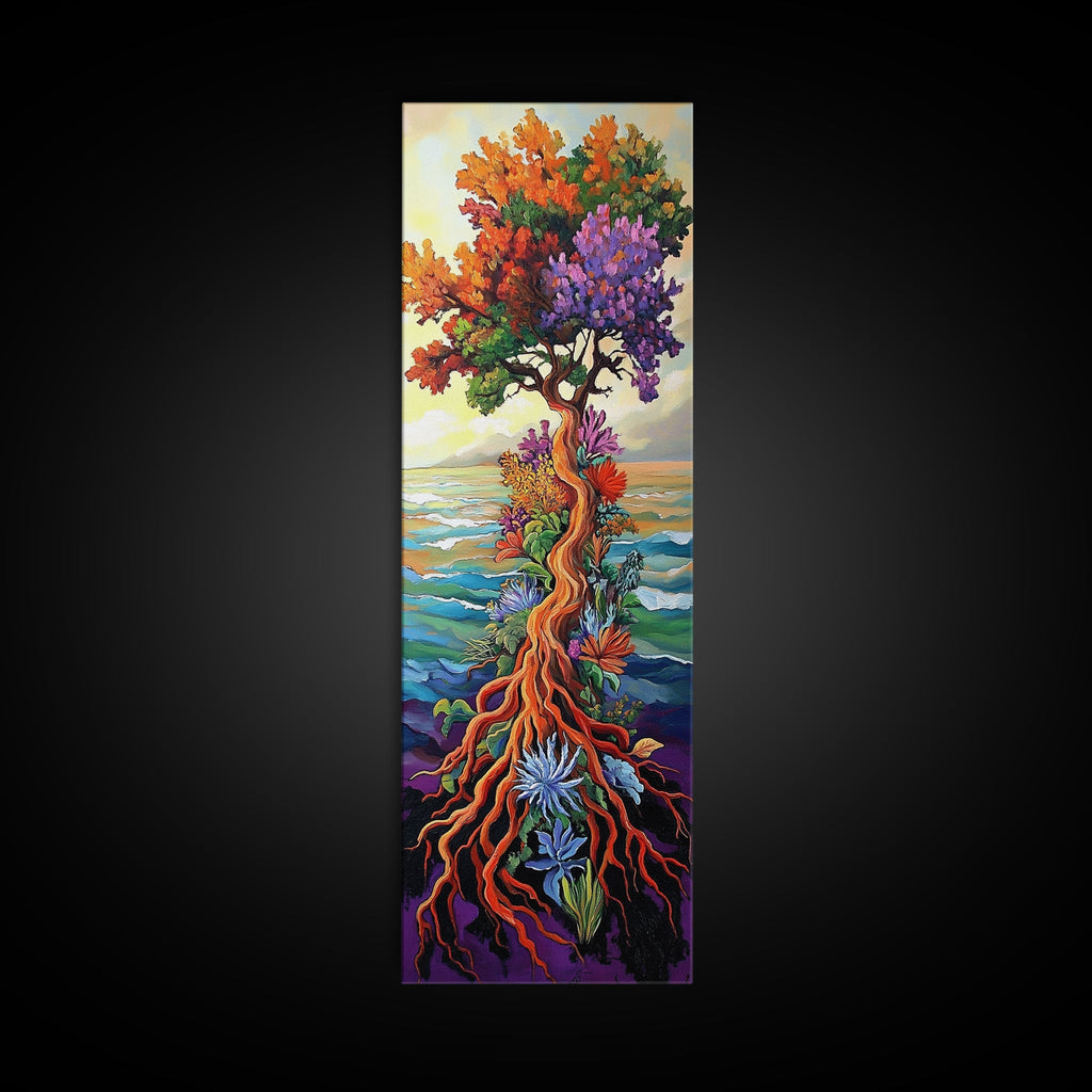 Tree of Life, Vibrant Roots, Abstract Nature Scene, Framed Canvas Print, Bohemian Home Art, Whimsical Bedroom Decor, Colorful Spiritual Art | | Wiccan Center