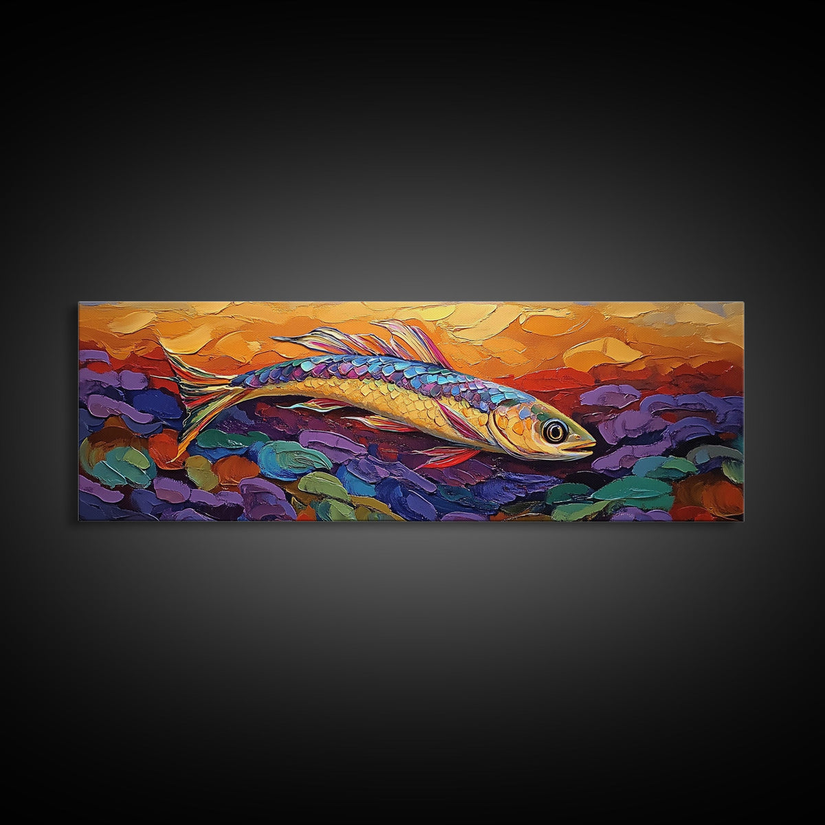 Colorful Fish Painting, Vibrant Sea Life, Abstract Ocean Creature, Marine Fantasy Style, Framed Canvas Print, Kids Room Underwater Art | | Wiccan Center