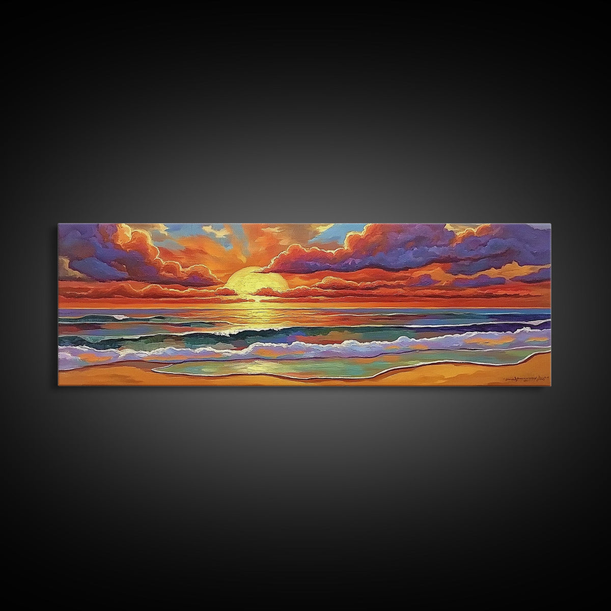 Ocean Sunset, Colorful Sky, Tranquil Shore, Canvas Print, Peaceful Beach Wall Art, Vibrant Living Room Decor, Seaside Home Aesthetic | | Wiccan Center