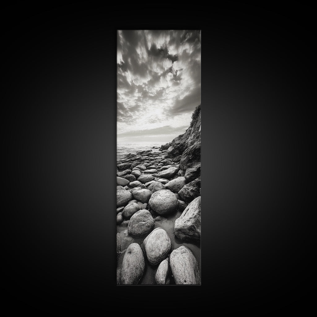 Coastal Stones, Rocky Shore, Sunrise Ocean, Black White Print, Framed Canvas Print Beach House Decor, Entryway Art, Nautical Minimalist Wall Art | | Wiccan Center