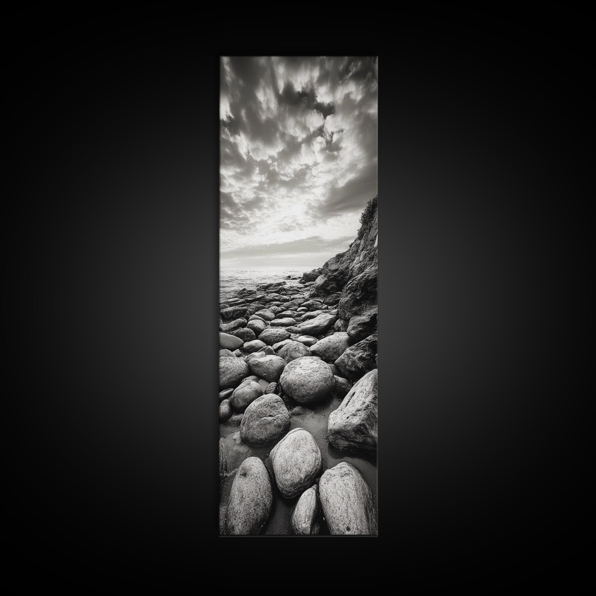 Coastal Stones, Rocky Shore, Sunrise Ocean, Black White Print, Framed Canvas Print Beach House Decor, Entryway Art, Nautical Minimalist Wall Art | | Wiccan Center