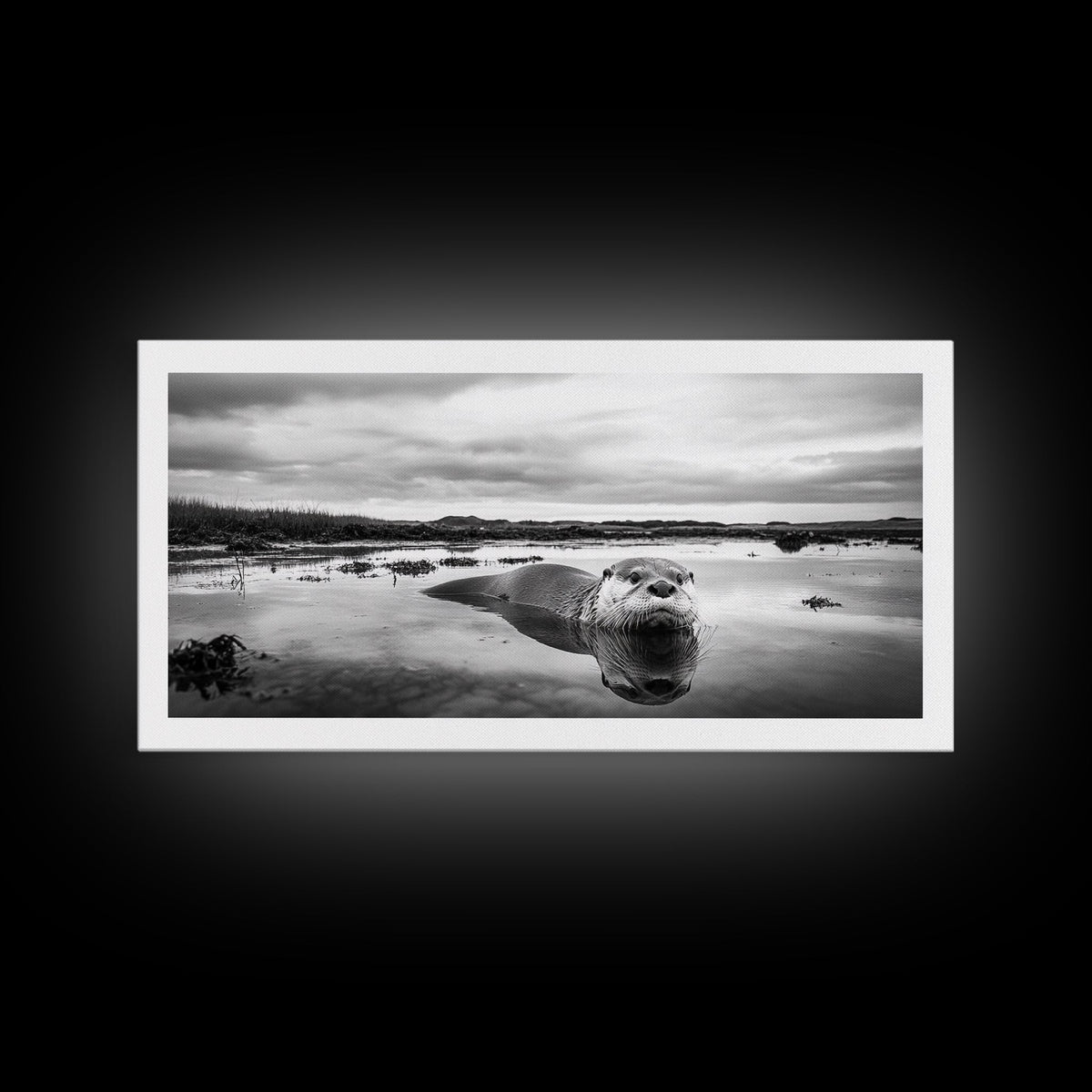 Curious Otter Wall Art, Wildlife Photography, Black and White Animal Canvas Print, Bathroom Decor, Whimsical Nature, Cottagecore Home Decor