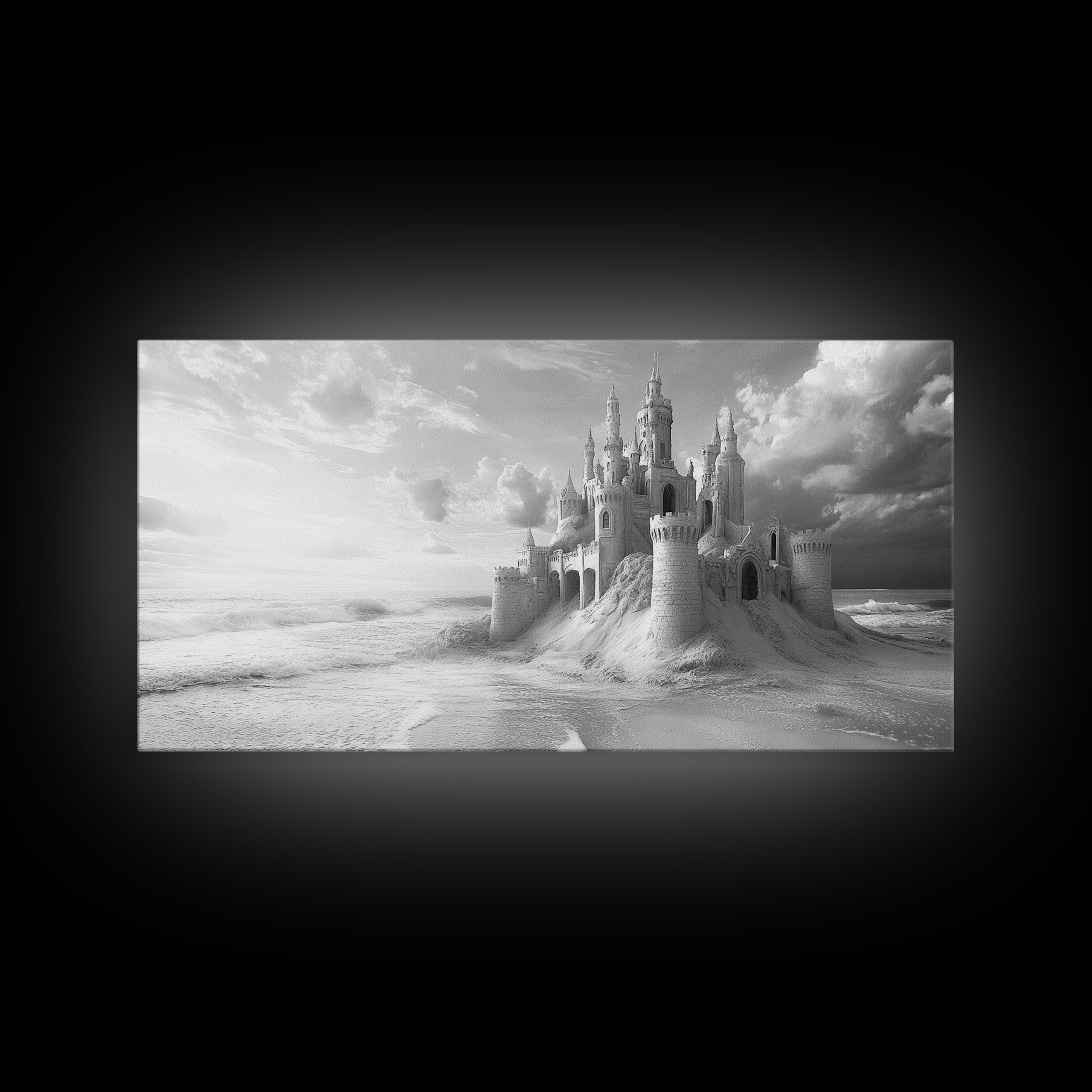 Sandcastle Fortress, Dreamy Seaside Castle, Fairytale Fantasy Art, Ocean Kingdom, Framed Canvas Print, Kids Room Wall Art, Bedroom Wall Art