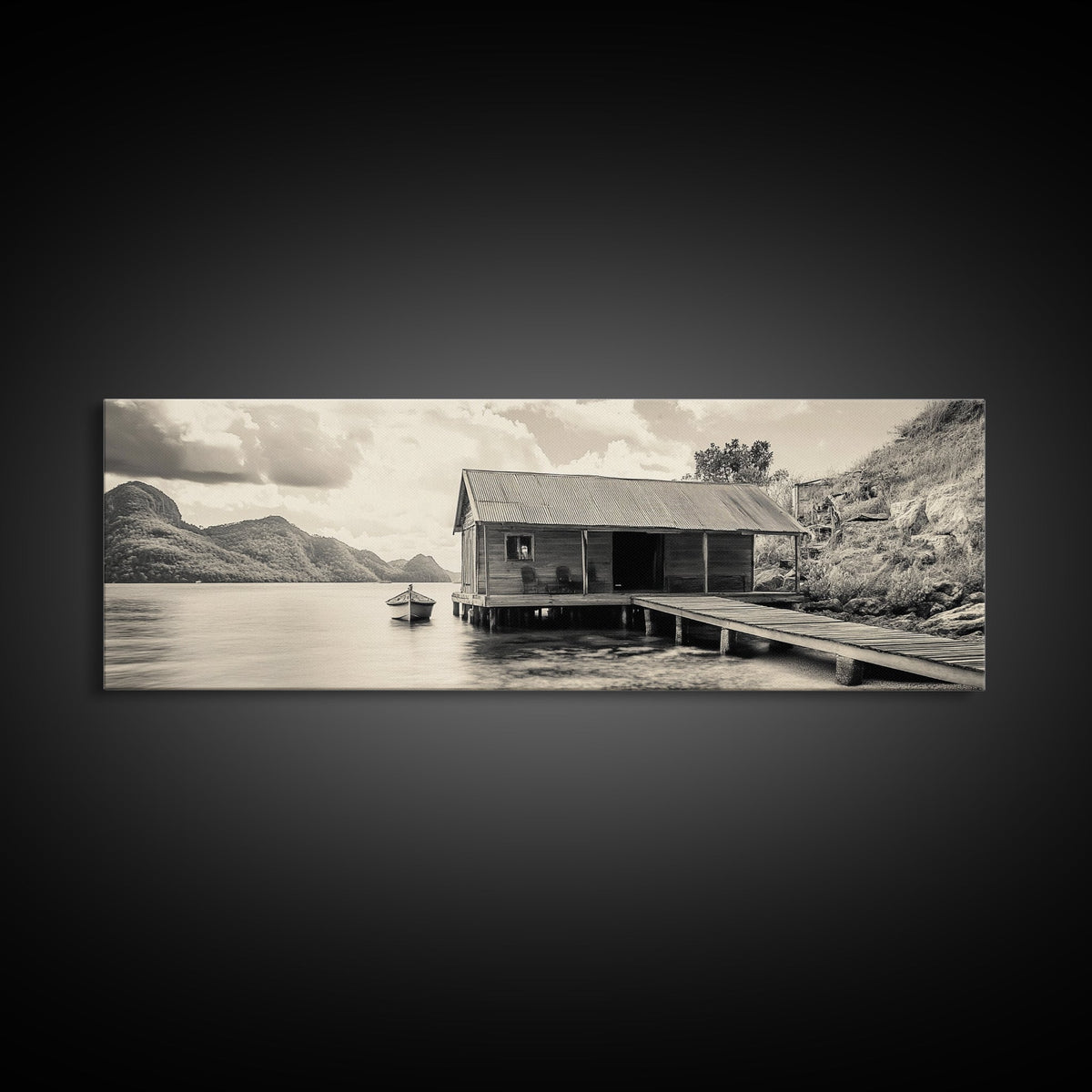 Lake Cabin, Rustic Dock, Mountain View, Serene Water, Framed Canvas Print, Entryway Wall Art, Vintage Travel Decor, Cozy Lakehouse Art | | Wiccan Center