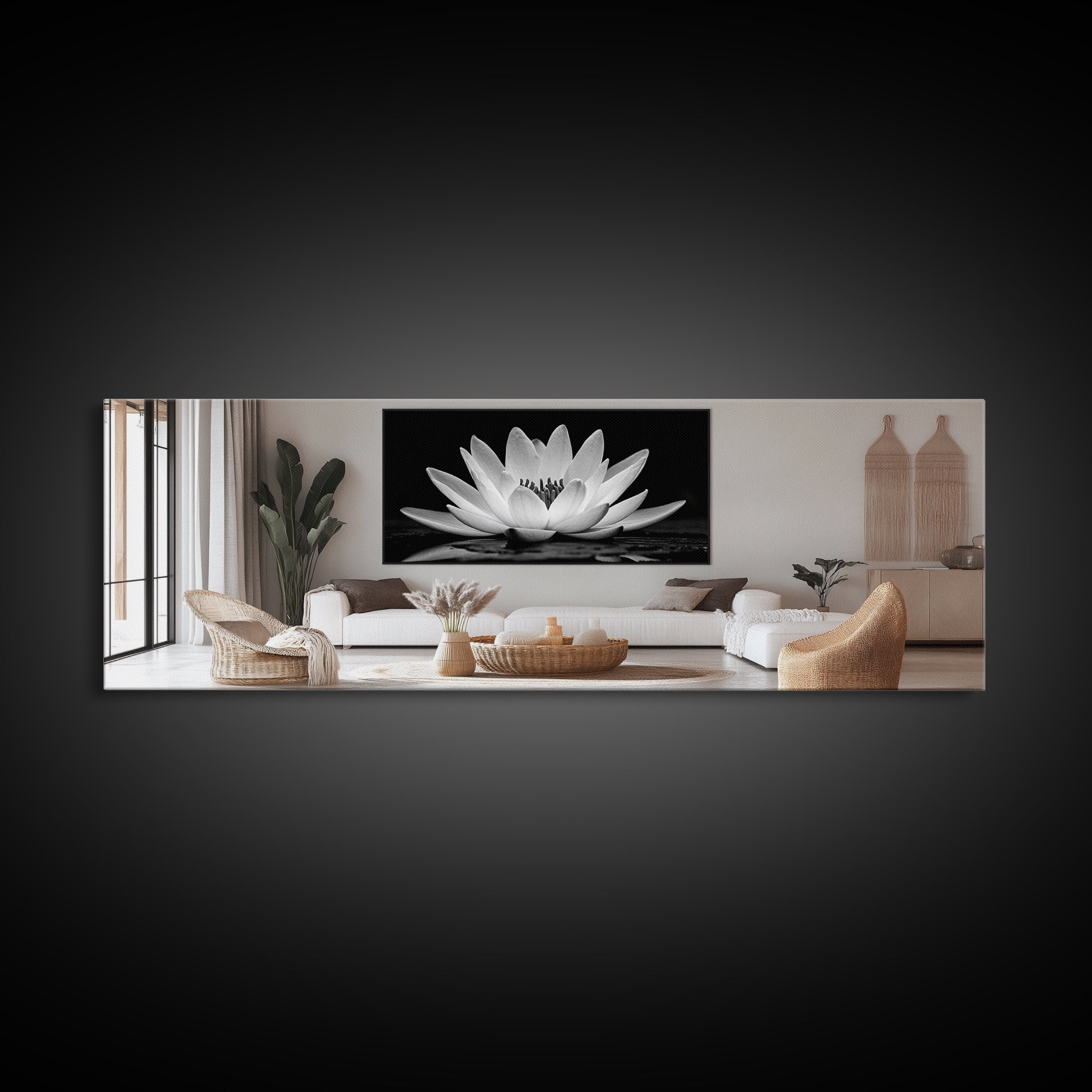 Lotus Bloom, Zen Flower, Tranquil Petals, Spiritual Nature Print, Black and White, Canvas Print, Spa Wall Decor, Meditation Room Art