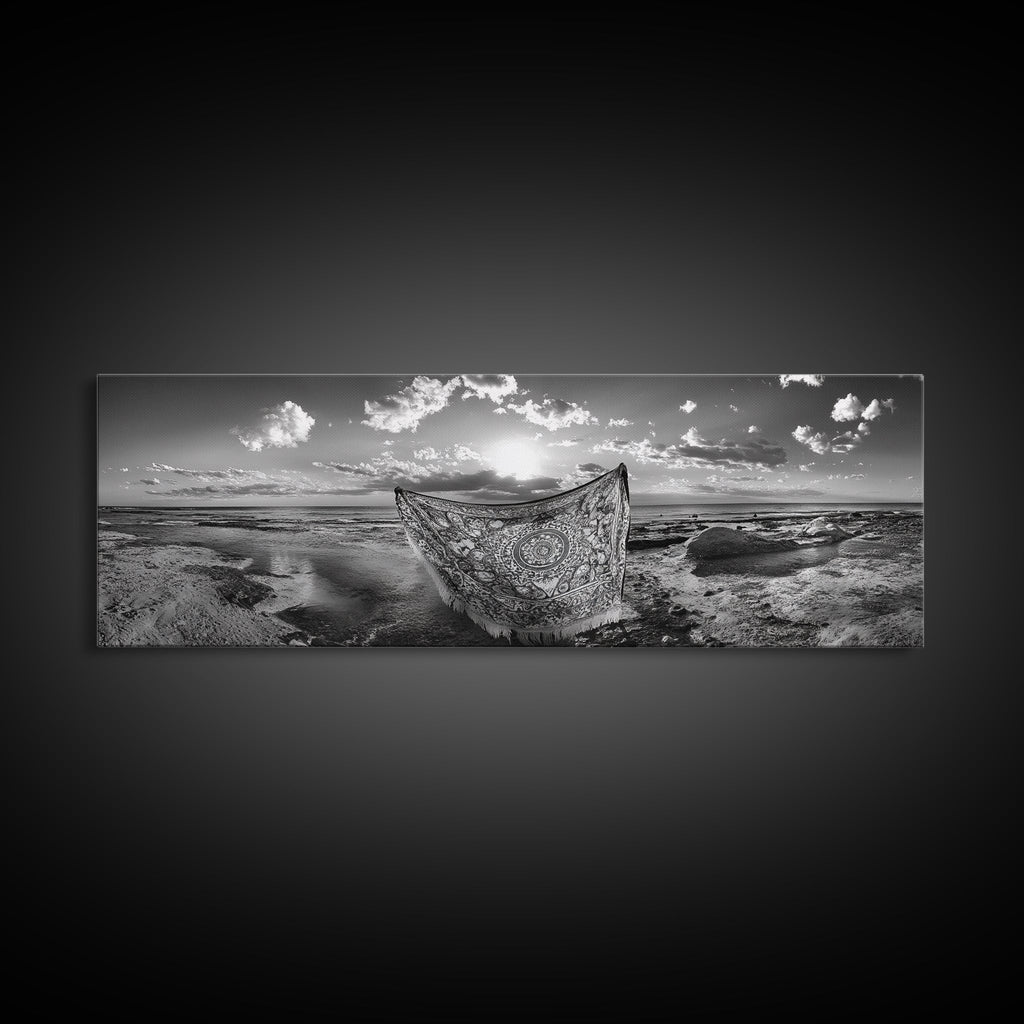 Sunset Sea, Magic Carpet, Ocean Ritual, Ethereal Coastal, Framed Canvas Print, Boho Wall Art, Living Room Decor, Surreal Beach Photography | | Wiccan Center