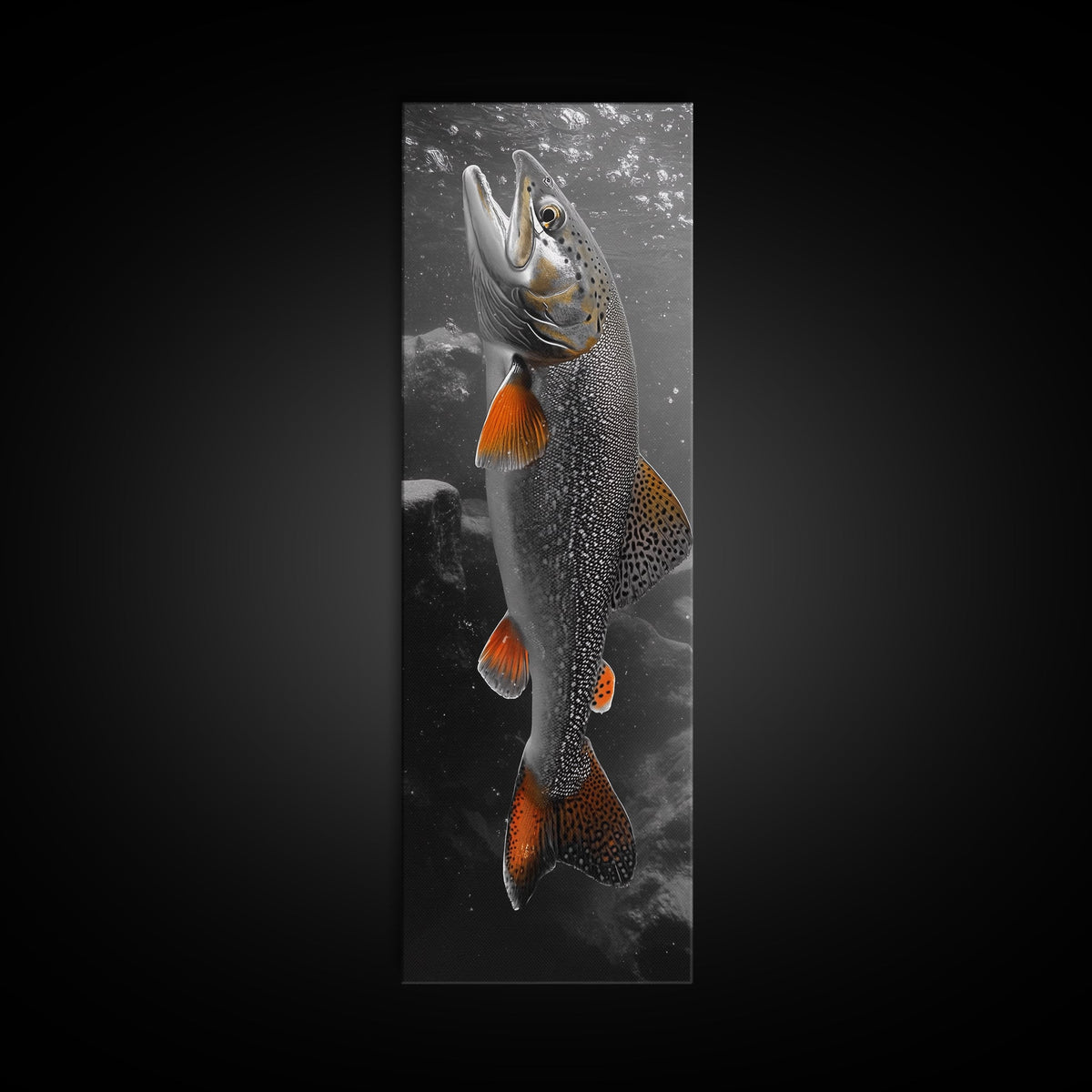 Trout Fishing Print, Underwater Scene, Orange Fins Fish, Rustic Wildlife, Framed Canvas Print, Cabin Decor, Man Cave Wall Art | | Wiccan Center