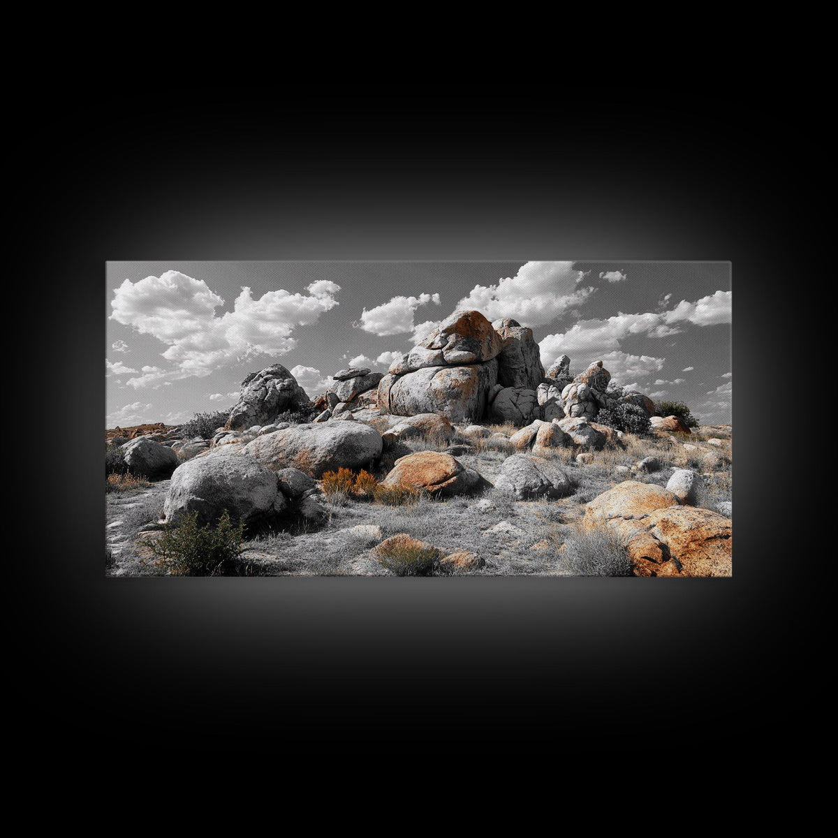 Granite Boulders, Desert Landscape, Natural Beauty, Earthy Tones, Framed Canvas Print, Entryway Wall Art, Nature Minimalism Style | | Wiccan Center