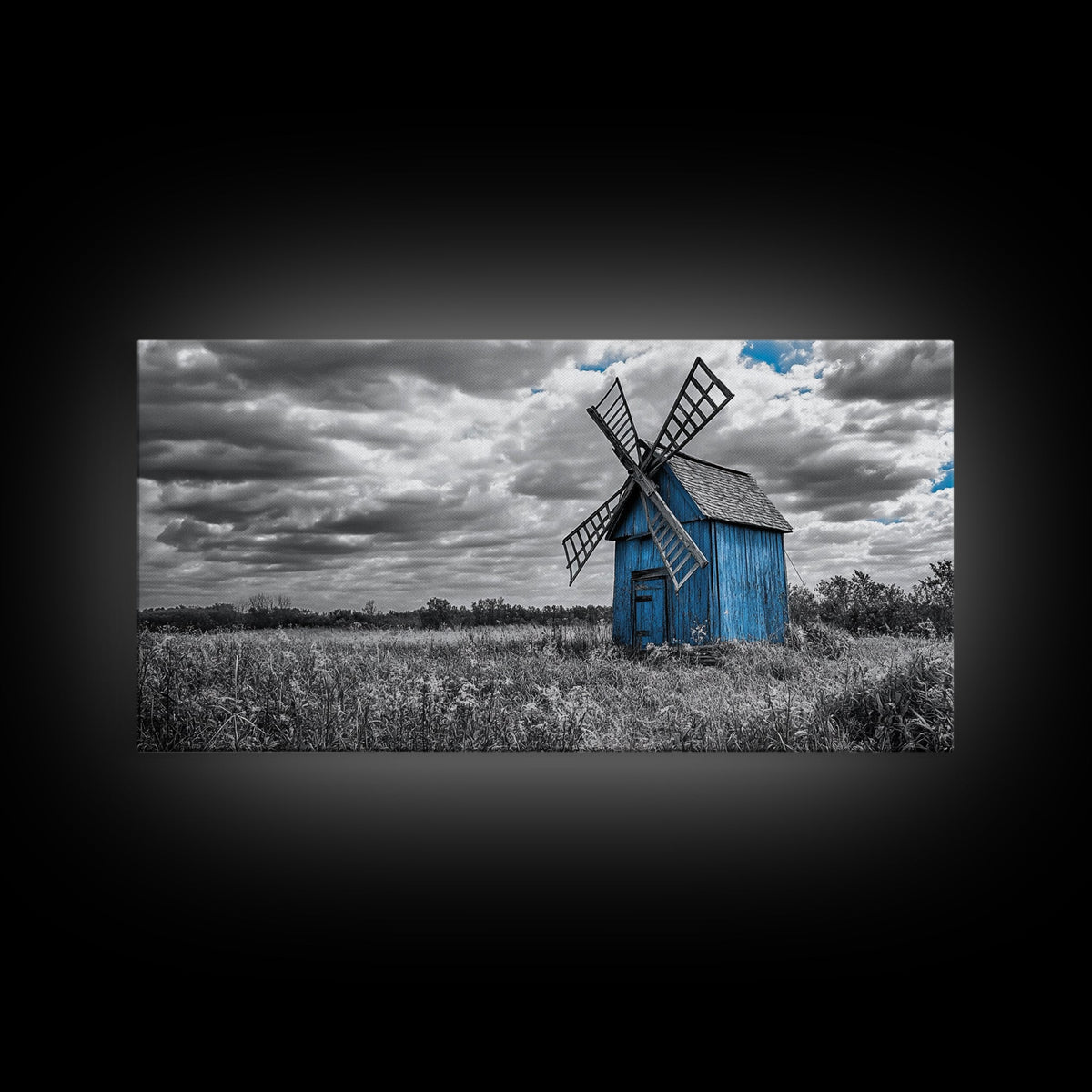 Blue Windmill, Rustic Field, Vintage Vibes, Countryside Charm, Framed Canvas Print, Farmhouse Wall Art, Autumn Rustic Decor, Barn Art | | Wiccan Center