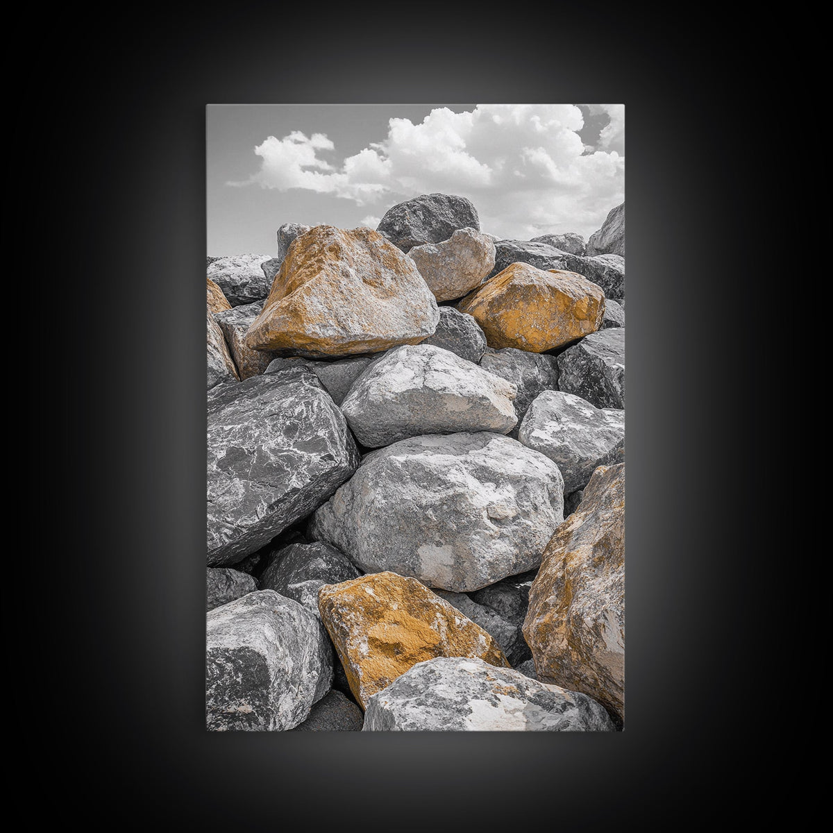 Golden Boulders, Earthy Texture, Nature Stones, Framed Canvas Print, Industrial Office Wall Art, Minimalist Landscape, Rock Photography | | Wiccan Center