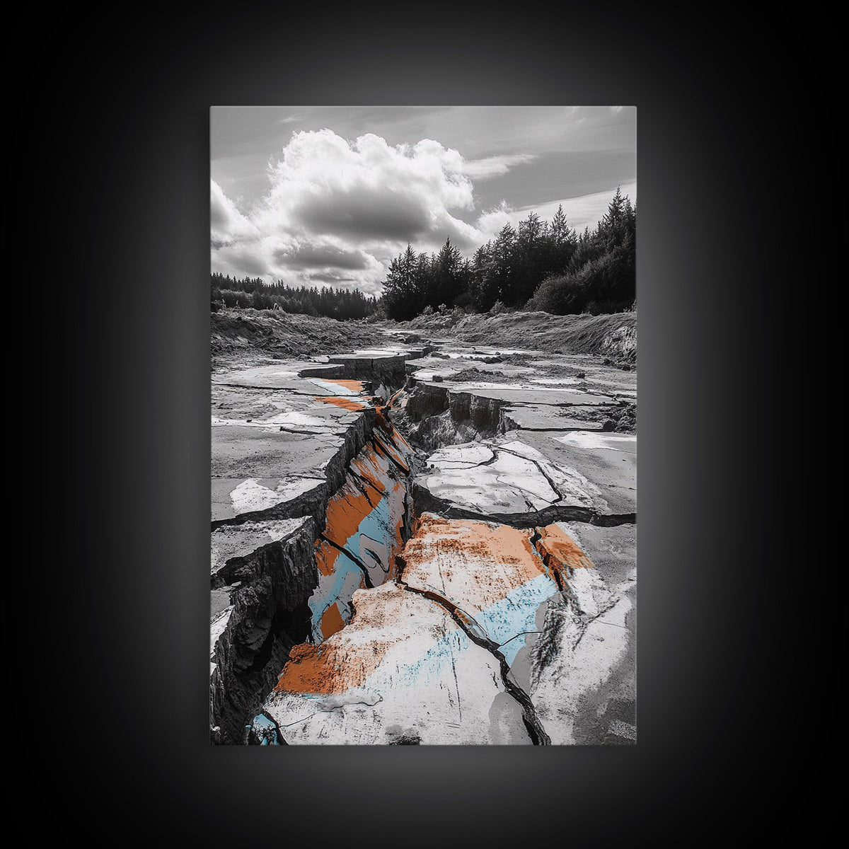 Cracked Earth, Desert Scene, Color Splash Photography, Framed Canvas Print, Modern Nature Wall Art, Industrial Decor, Earth Tones | | Wiccan Center
